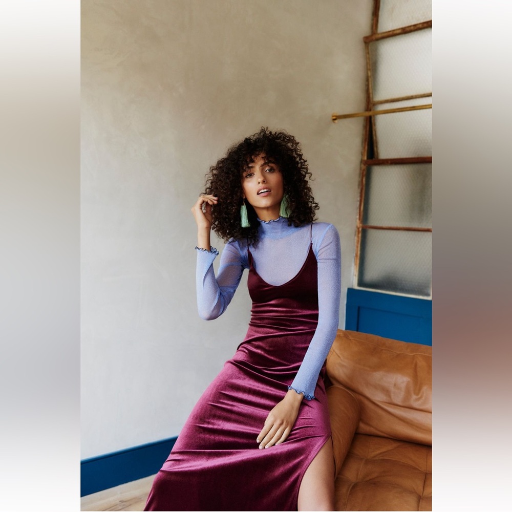 NWT Free People Meow Meow Velvet Maxi Slip Burgundy Sz XS